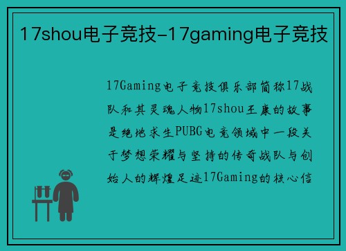 17shou电子竞技-17gaming电子竞技