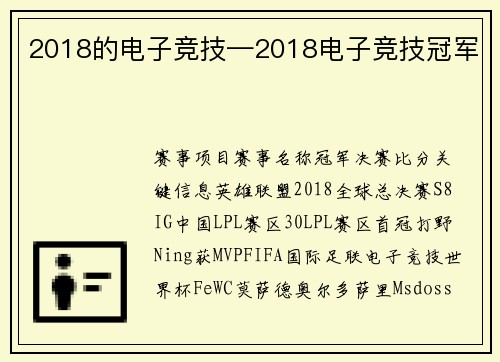 2018的电子竞技—2018电子竞技冠军